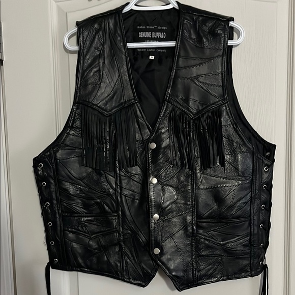 Genuine Buffalo Black Leather Vest - Picture 1 of 4
